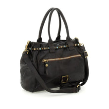 Load image into Gallery viewer, Rossella Poppi Borsa shopping grande "Rossella" in pelle di vacchetta tinta in capo con borchie e strass