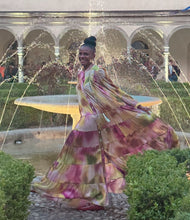 Load image into Gallery viewer, high MAIDEN Abito chemisier lungo in raso tecnico con stampa multicolor sfumata