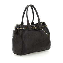 Load image into Gallery viewer, Rossella Poppi Borsa shopping grande "Rossella" in pelle di vacchetta tinta in capo con borchie e strass
