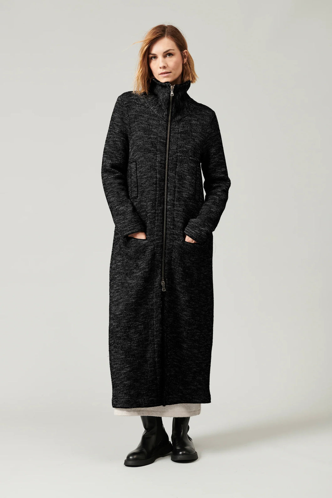 TRANSIT  CAPPOTTO DONNA MELANGE GRIGIO\NERO TG 42